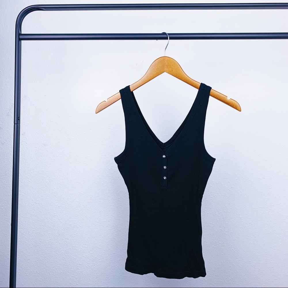Guess Diamond Button Up Tank Top Black Size XS
